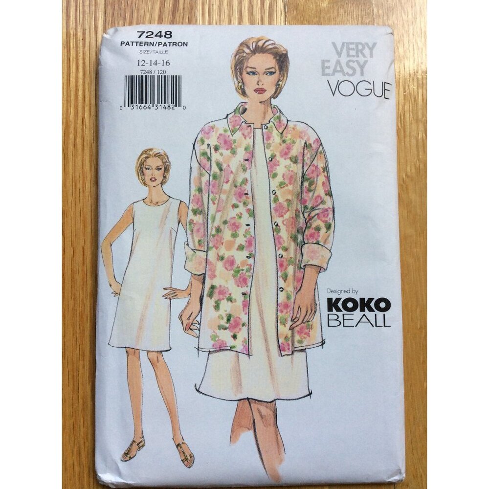 Misses Shirt Jacket and Dress Pattern Vogue 7248 Size 12 14 16 UNCUT